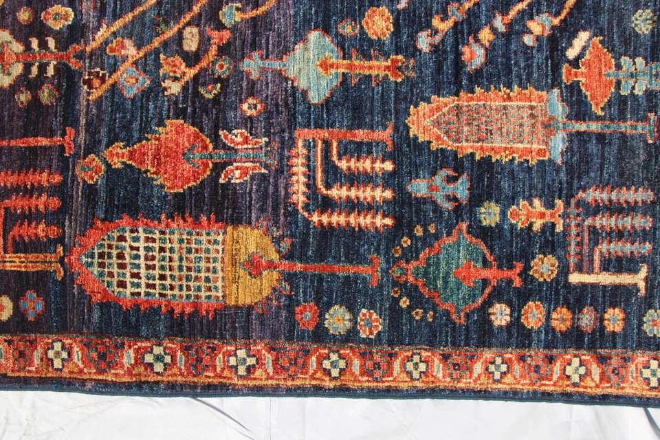 3x5 Ft Dark Blue Oriental Area Rug Afghan Hand Knotted Veg Dye Small Accent Rug - Image 3 of 4