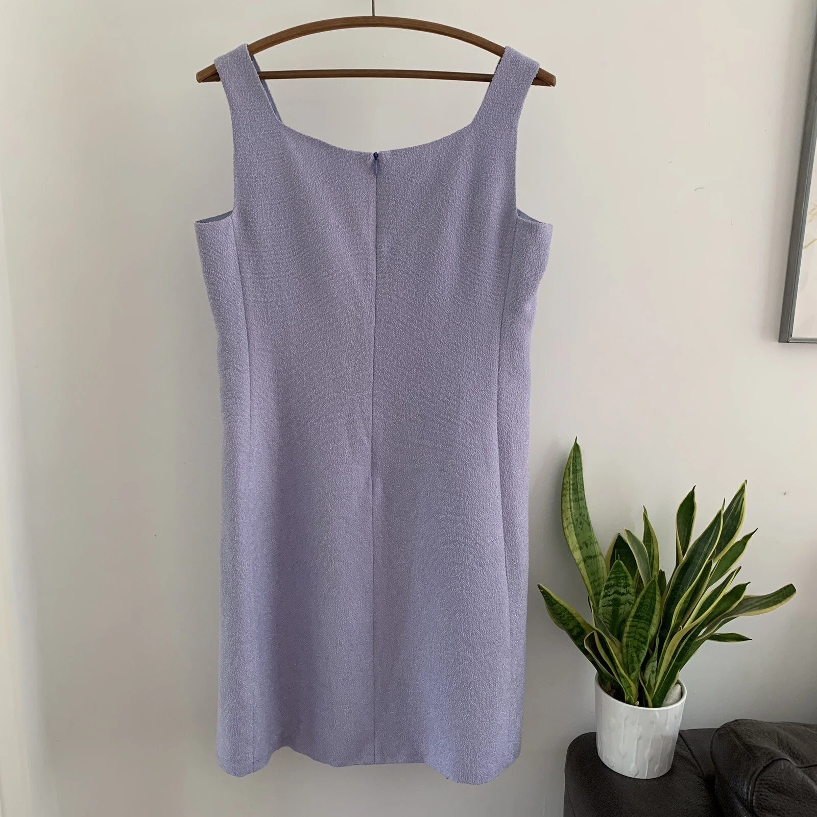 Moschino abito lilla economico chic boucle viola cambio quadrato UK 12 tasche IT44 10