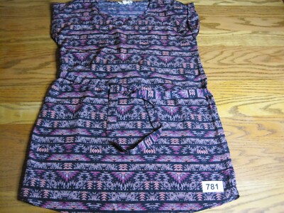 Pink Rose Womens Sz M Aztec Purple Striped Midi Dress Elastic Waist | eBay
