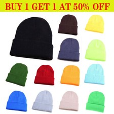 Beanie Hat Cap Cuff Plain Knit Ski Skull Winter Warm Slouchy Men Women Unisex /  
