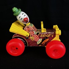 Vintage 1965 Fisher Price Jolly Jalopy Circus Clown Pull Toy 724 Wooden