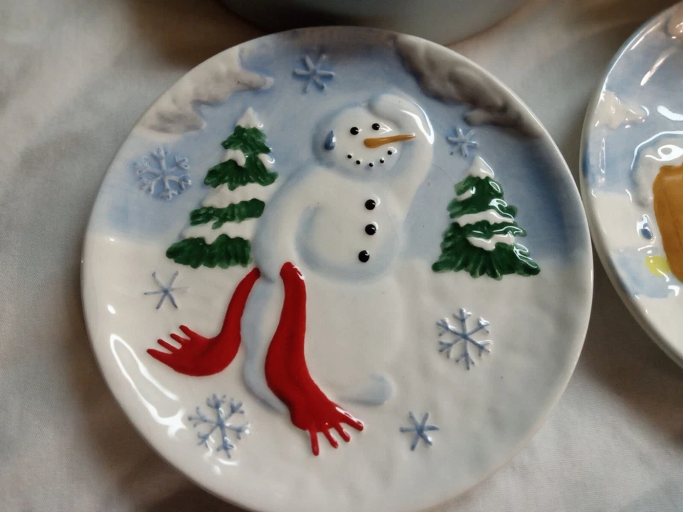 MWW Market SNOWMAN DAYS 4.5" Mini Plate Set 4 Skiing Skating Melting Christmas - Изображение 2 из 4
