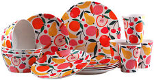 Melamine Plastic Dining Set - Plate Cups Bowl - Summer Fruit Design  - 16 Piece