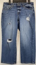 Style Co Women s Sz 8 Blue Denim Stretch Zip Pockets Cuff-Off Curvy Capri Pants