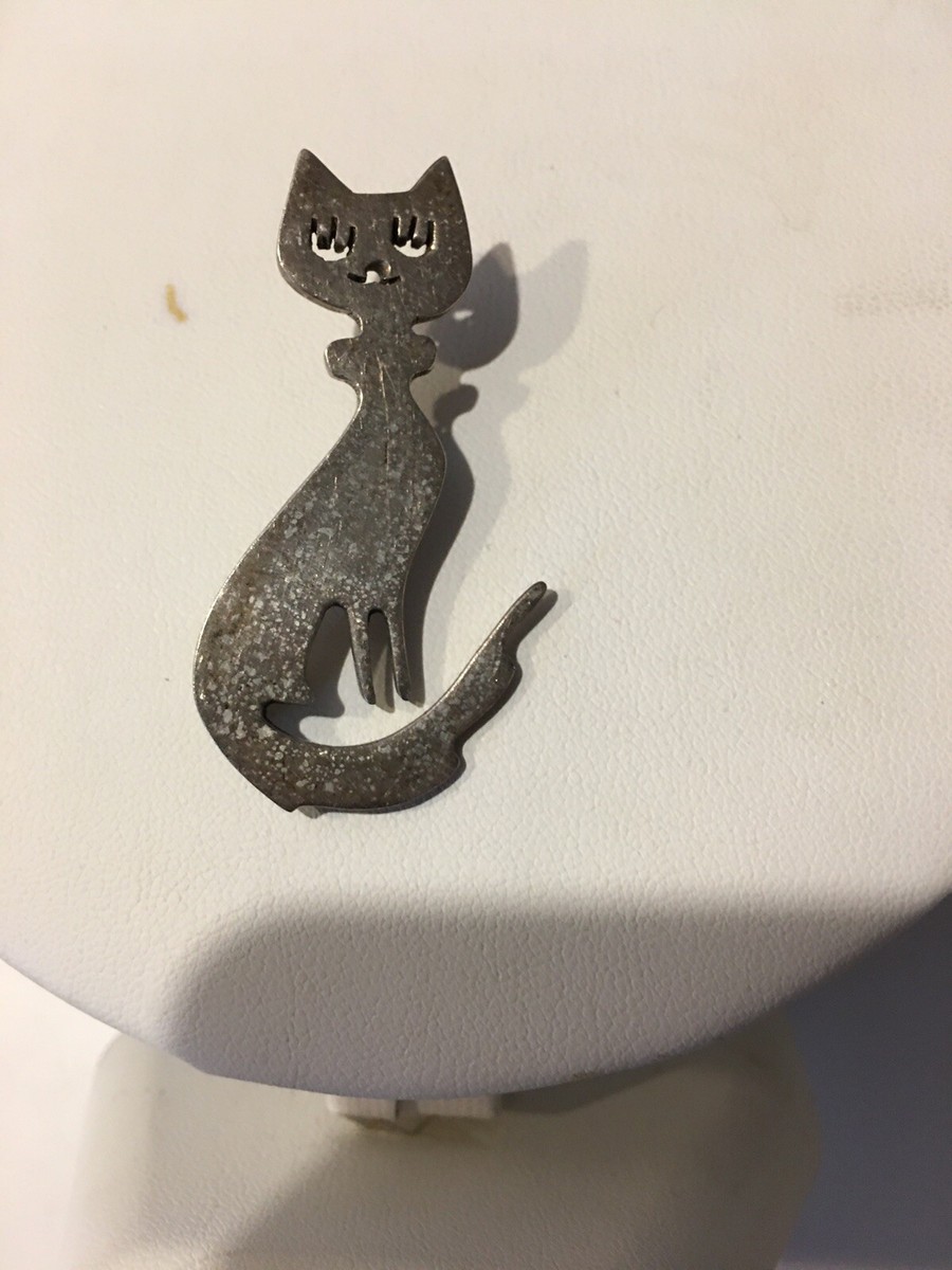 VINTAGE SIGNED TG-115 MEXICO STERLING SILVER CAT PIN-BROOCH