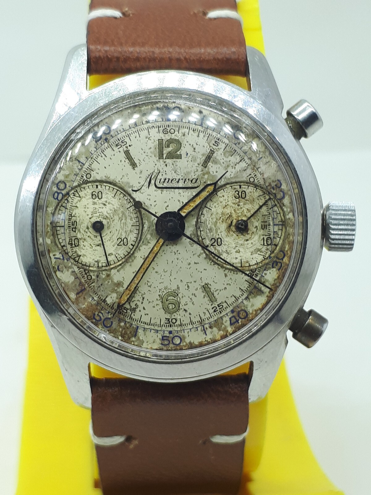 VINTAGE MINERVA CHRONOGRAPH CAL 13-20 CH WATCH PILOT FACTORY DIAL EXTREMLY RARE