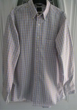 Chaps Men  s Shirt Sz M 15.5 Blue Plaid Button Down Classic Fit Non Iron EUC
