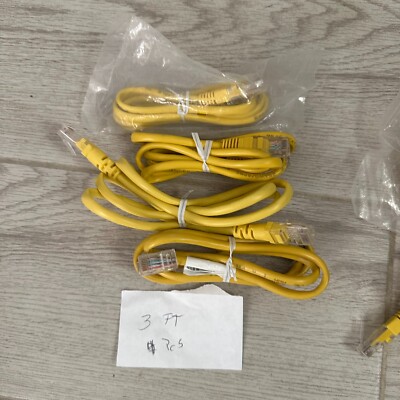 Lot of 4 Ethernet Network Yellow 3ft., Cables, mixed brands & models, used.
