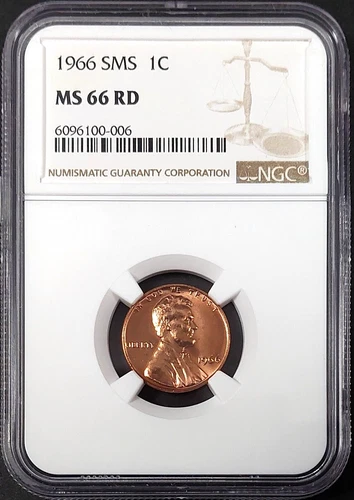 1966 SMS Lincoln Cent graded MS 66 RD by NGC! sku 0-006