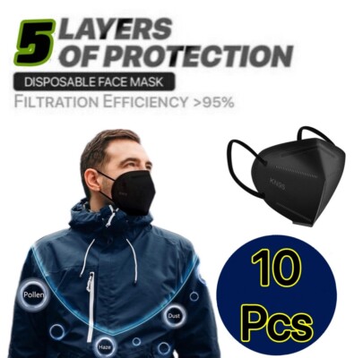 10 PCS Black Face Mask Mouth & Nose Protector Respirator 5-layer Masks US Seller