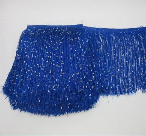 By the Yard-8" ROYAL BLUE with SILVER laser Sequins CHAINETTE Fabric Fringe Lamp - Picture 1 of 1