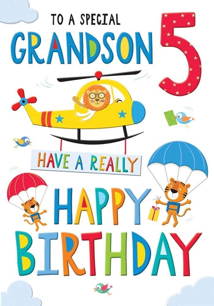 To A Special Grandson Age 5 Helicopter Card .Medium Card 15x25cm (6x9inches)