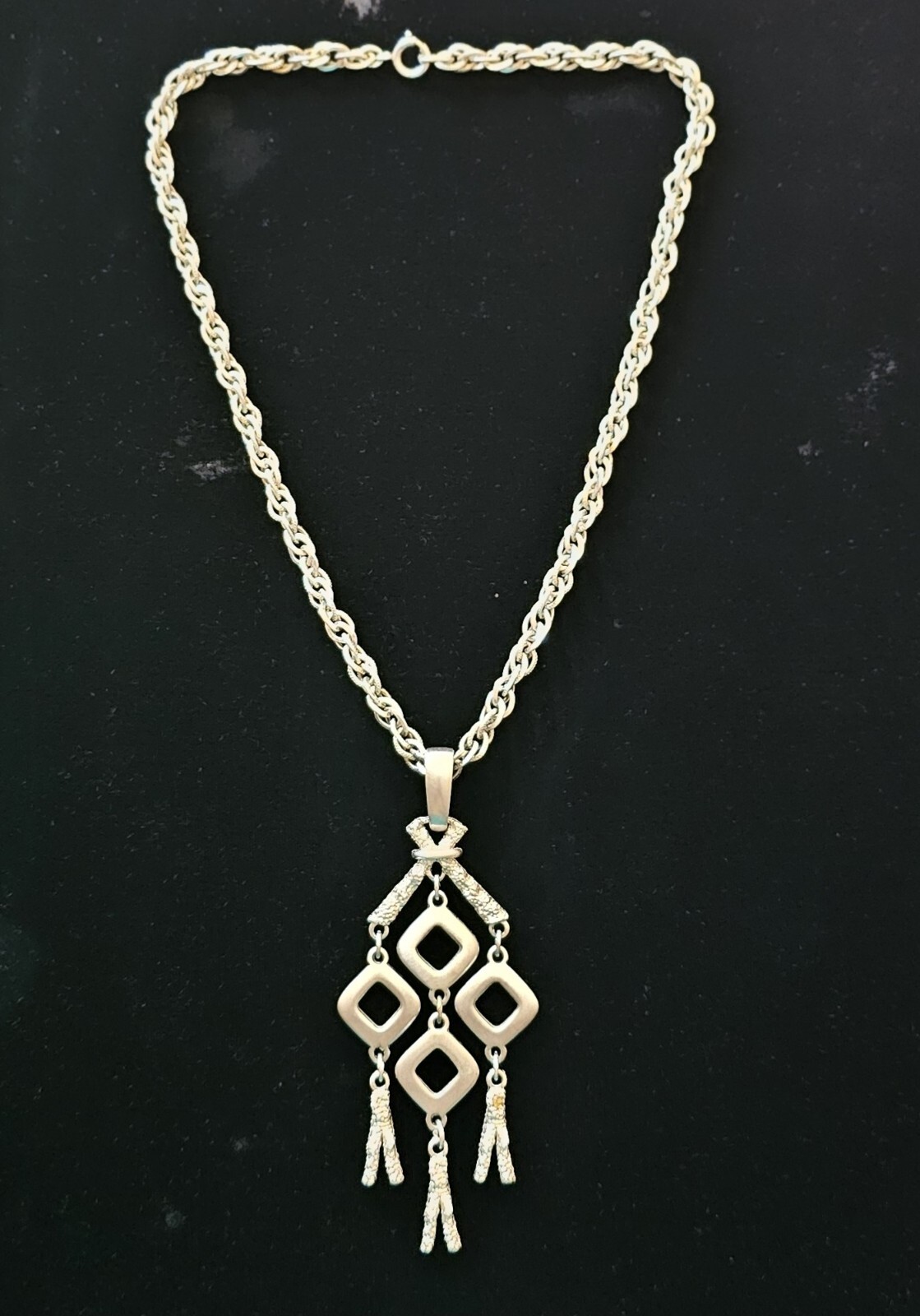 Crown Trifari Silvertone Geometric Necklace State… - image 1