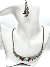 Larimar and Multi Gemstone Sea Creatures Set Necklace & Earrings 