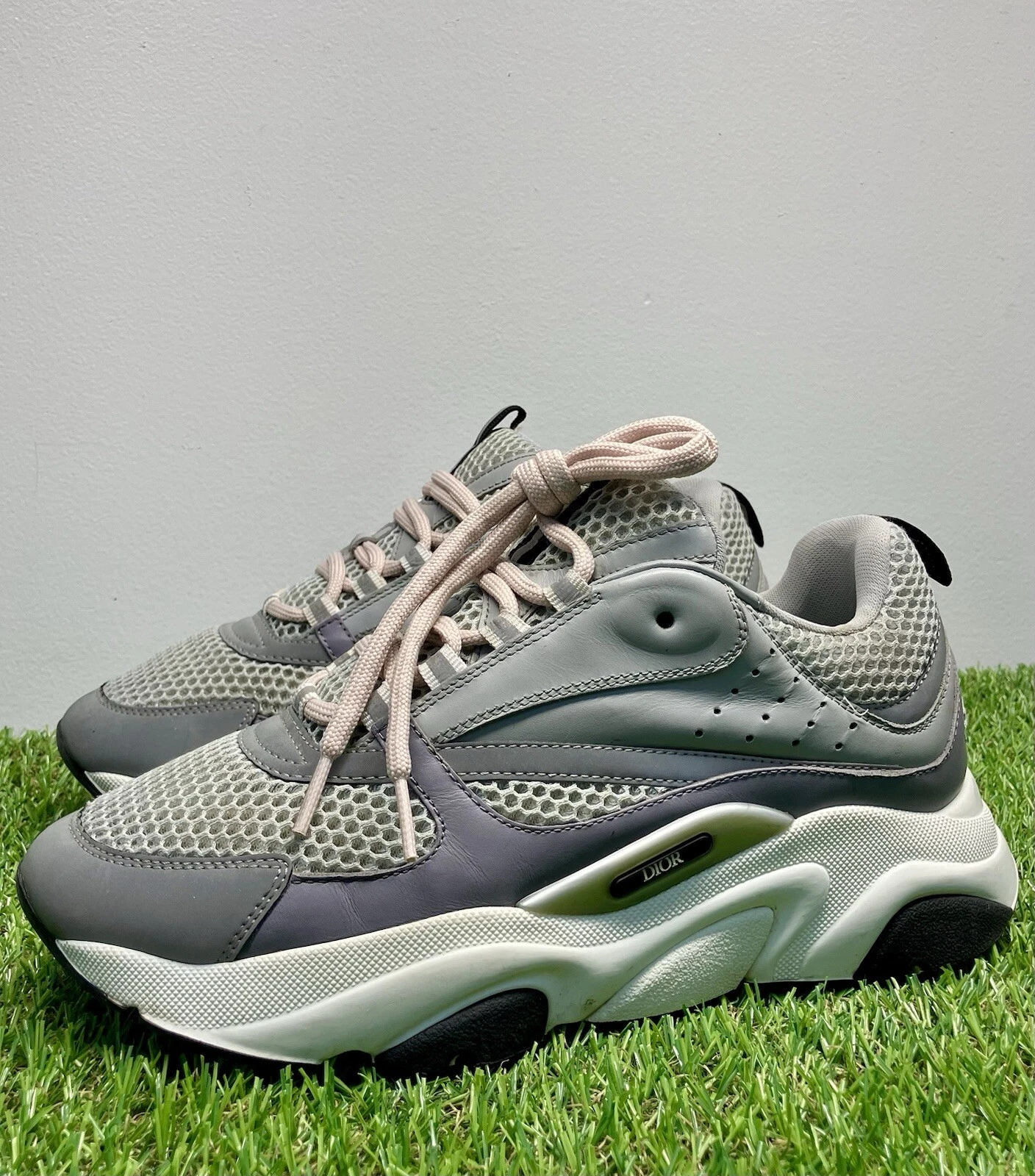 Taille 40 (US 7)   Baskets Dior B22 « Gris, Lacets roses »   EXCELLENT ÉTAT !
