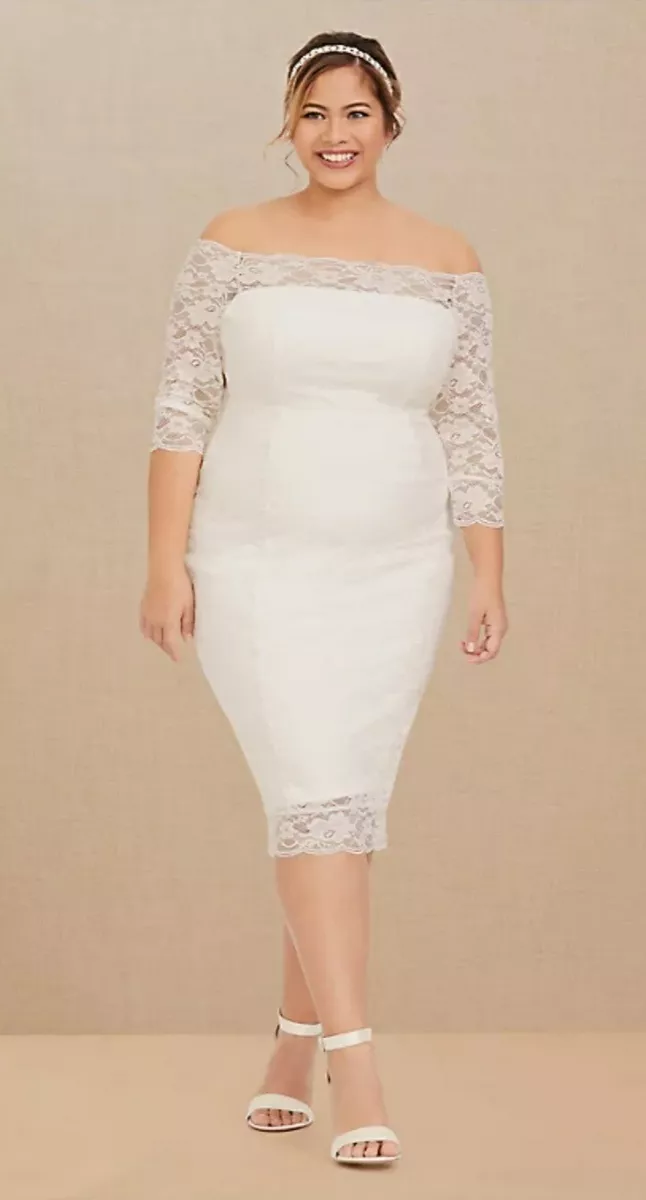 Torrid Beautiful Ivory Off Shoulder Lace Bodycon Wedding Dress Plus Size  20W