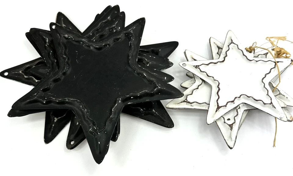 Lote de 16 estrellas de hojalata de metal blanco negro artesanía granja metal primitivo Foto 4 de 4