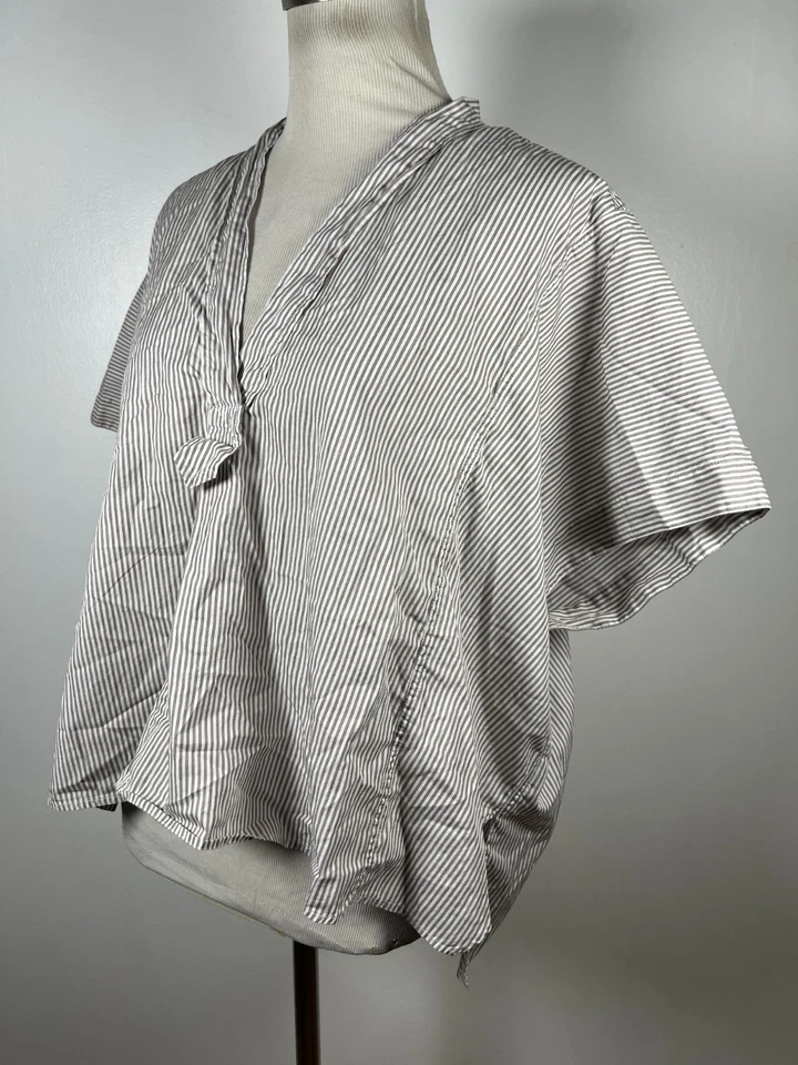 Isabel Marant 44 Size 12 Large Shirt Top Tan White Stripe V Neck Boxy Crop Y2 - Image 3 of 4