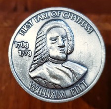 1969 WILLIAM PITT EARL OF CHATHAM SILVER ART MEDAL ~ 1 TROY OUNCE  .999+ FINE