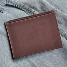 Cognac Real Leather Men Slim Wallet Bifold With ID Window RFID Blocking