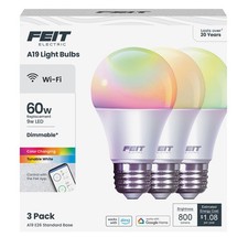 Feit Electric Smart Light Bulbs, A19 RGBW 3 Count (Pack of 1), Rgbw + 60w