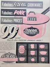 1950s Federal Vogue Pink Enameled Ware - 8 St...