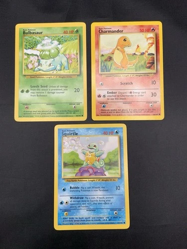 Bulbasaur, Charmander, Squirtle - Base Set - Pokemon TCG Kanto Starters - NM/LP