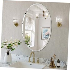 Frameless Oval Mirror, 18"x26" Beveled Oval Bathroom Mirrors, Wall 18"L x 26"W