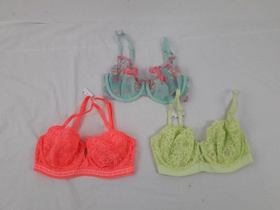 M&S 3pcs Bundle Bras Size 30DD Neon Floral Lace Embroidered Mesh Underwired New