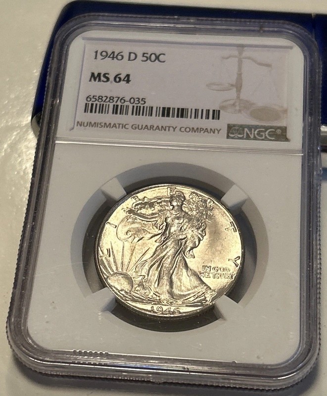 1946 D MS 64 Silver Walking Liberty Half Dollar - NGC MS 64 - Combined Shipping