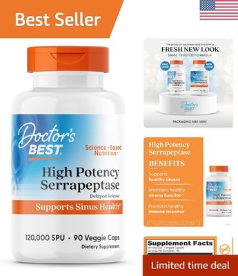 Doctors Best High Potency Serrapeptase, Supports Sinus Health 120,000 SPU, No...