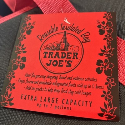 (3) Trader Joe's Extra Large Capacity Reusable Insulated Shopping Bag Black Red
