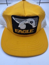 Vintage Retro Eagle Patch Yellow Trucker Hat Mens Mesh Snapback Made in USA