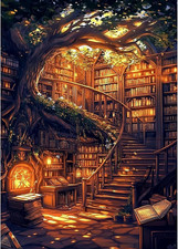 Tree Book House Diamond Art Painting Kits for Adults, Full Drill Diamond