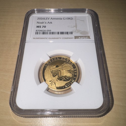 2026 LEV Armenia G10KD Noah’s Ark 1/4 oz Gold Proof Coin NGC MS70