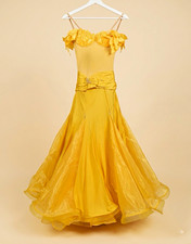 Damen Standardkleid lang Gelb XS V-Ausschnitt...