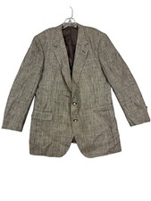 Hart Schaffner Marx Blazer Mens 44L Brown Silk Plaid Tweed Sport Coat Jacket