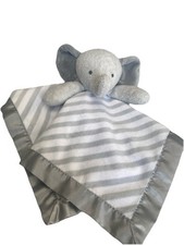 Cloud Island Elephant Gray  White Stripes Lovey Baby Security Blanket Satin