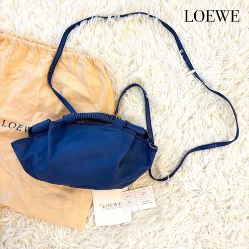 LOEWE Nappa Aire Anagram 2WAY Shoulder Bag Blue Used From Japan