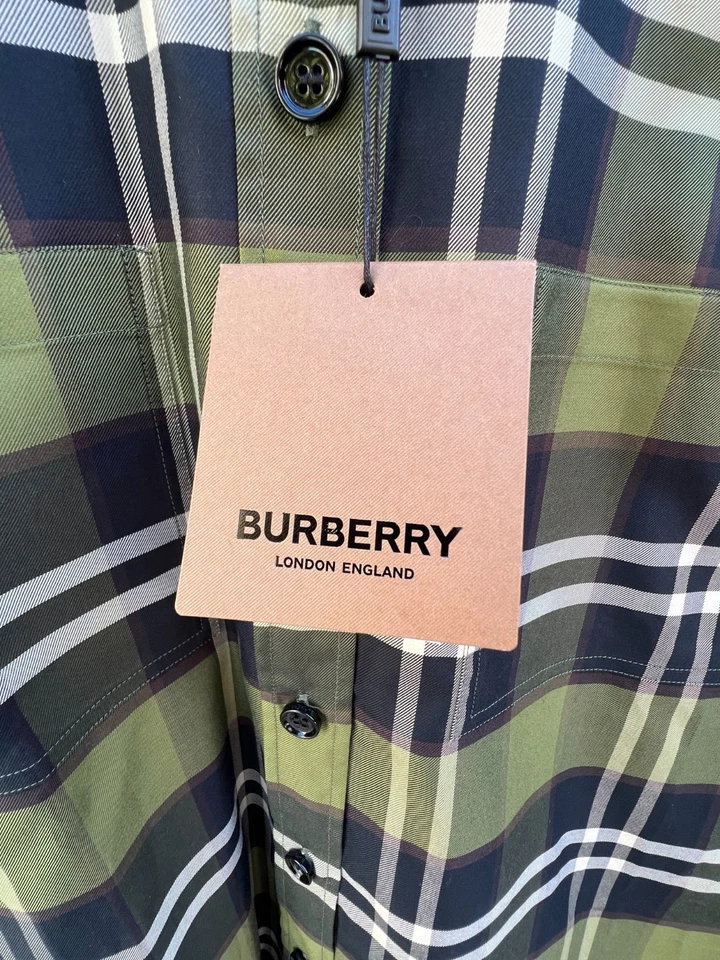 Burberry para mujer a cuadros verde oliva rayas abotonadas talla 4 38 Foto 2 de 4
