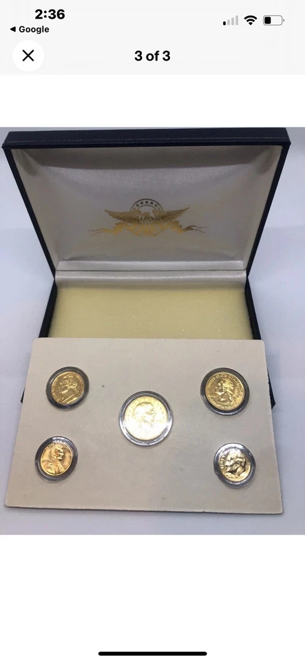 1999 24kt Gold Plated US Mint Proof 5 Coin Set #048 Uncirculated Display Box - Image 3 of 4