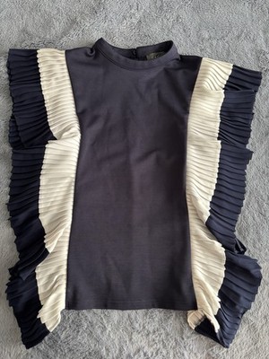 Garcia Women's Small Navy Blue White Ruffle Sleeveless Top Wb9