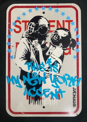 #ad Very Vintage Rare Banksy Original spray stencil Street Sign Painting 2014 $275.00