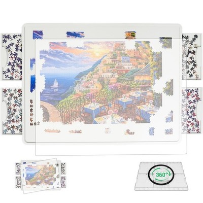 BuilderButler Lightweight 1500 Pieces Rotating Puzzle Board with 4 Sliding Dr...