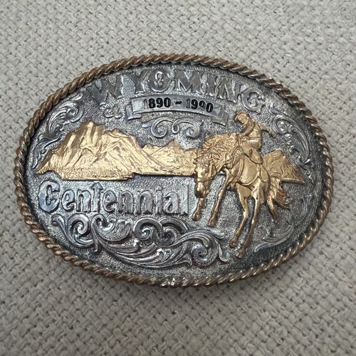 State of Wyoming Centennial Montana Silversmiths Sterling Plated Belt Buckle