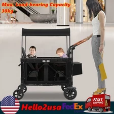2-Seat Stroller Wagon with 5-Point Harnesses, Kids Wagon Stroller with Sunshade