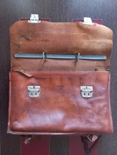 Mochila/cartera vintage escolar de cuero/piel gruesa de vacuno en tono marrón
