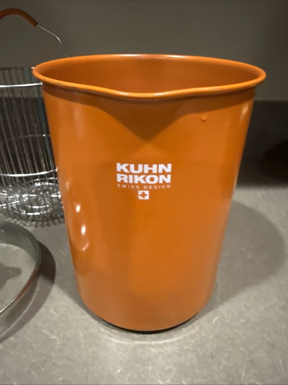 KUHN RIKON Fourth Burner Pot Steamer Cooker Strainer Orange Glass Lid