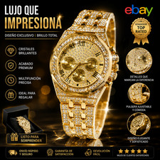 Watch Quartz with Rhinestones Luxury Gold Plated Triple Dial for Men elegant