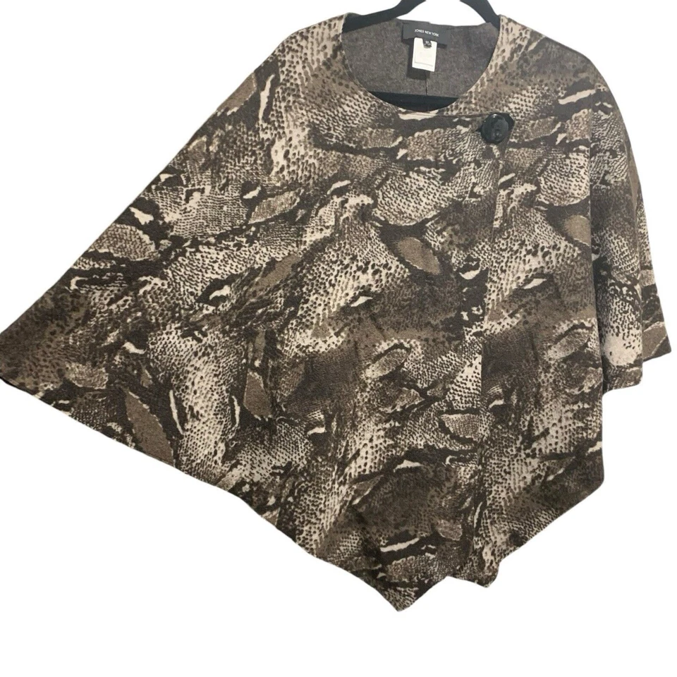 Poncho capa Jones New York para mujer mezcla de lana estampado animal talla única boho Foto 4 de 4